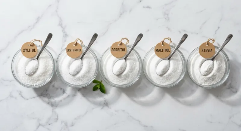 Xylitol biologico vs dolcificanti: confronto completo 9 Organic Xylitol vs Erythritol, Sorbitol, Maltitol and Stevia A Complete Sweetener Comparison